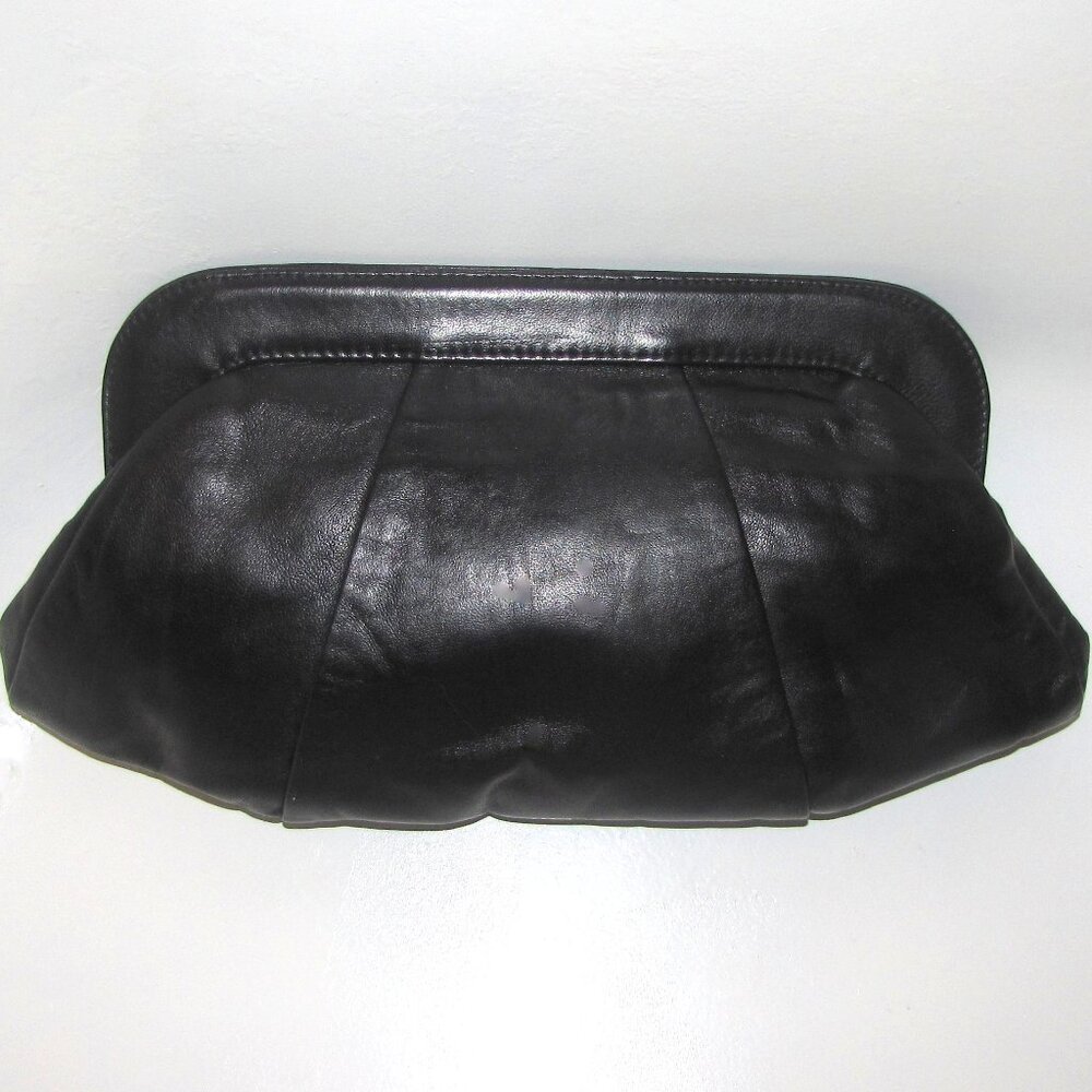 Lauren Merkin Black Kid Leather Clamshell Clutch